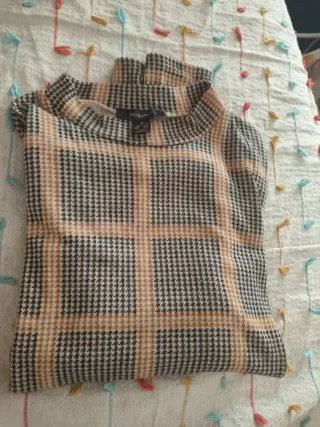 Jersey fino cuadros beige y marrón Talla M
