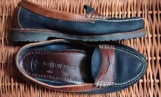 Mocasines Boston Bros Piel Talla 38 Azul/Marrón