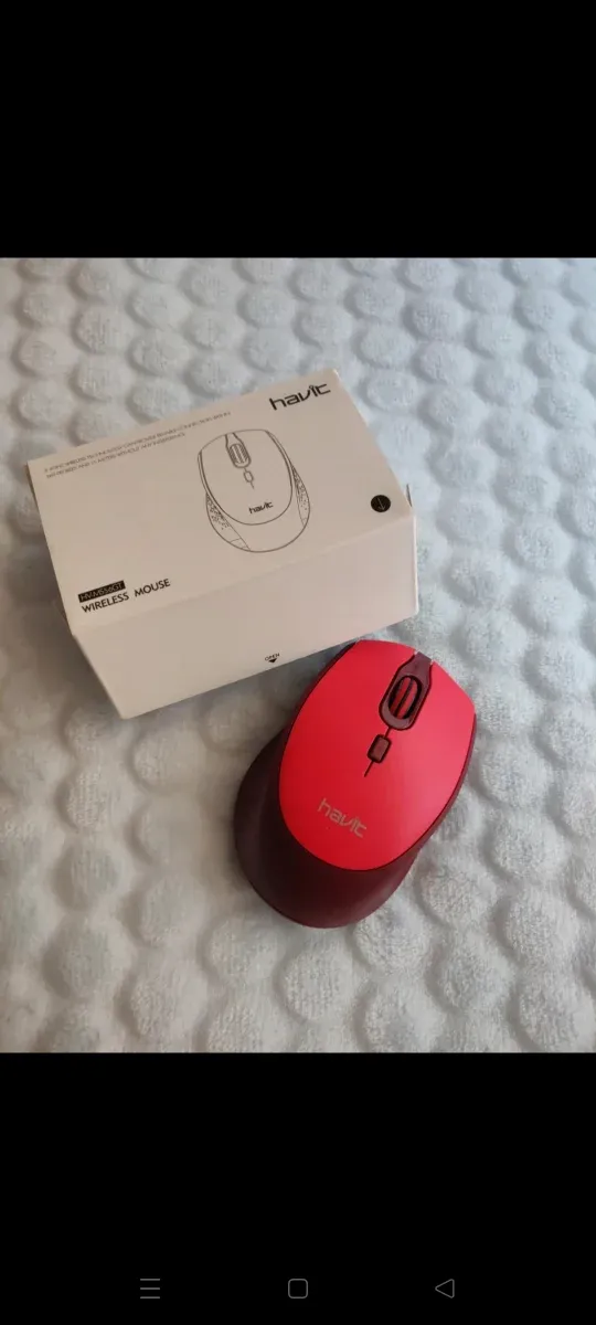 Ratón Havit inalámbrico rojo y granate.