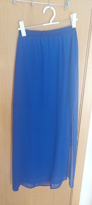 Falda azul electrico larga con abertura lateral