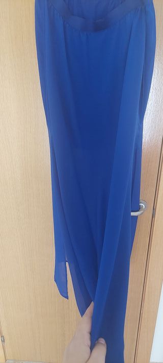 Falda azul electrico larga con abertura lateral