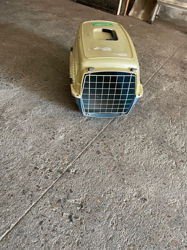 Transportín perro beige y azul