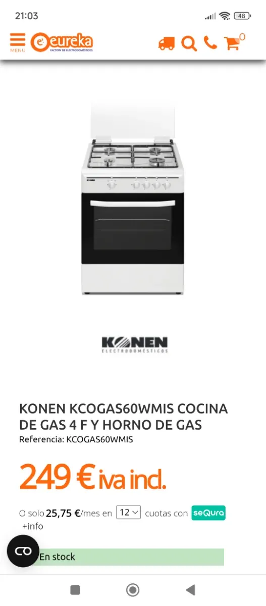 Cocina de gas 4 fuegos con horno de gas 