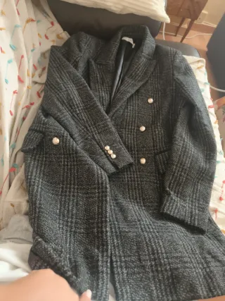 Abrigo Mango largo cuadros gris
