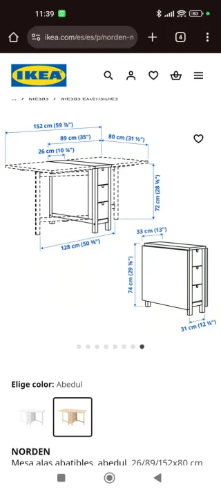Mesa plegable madera Ikea NORDEN