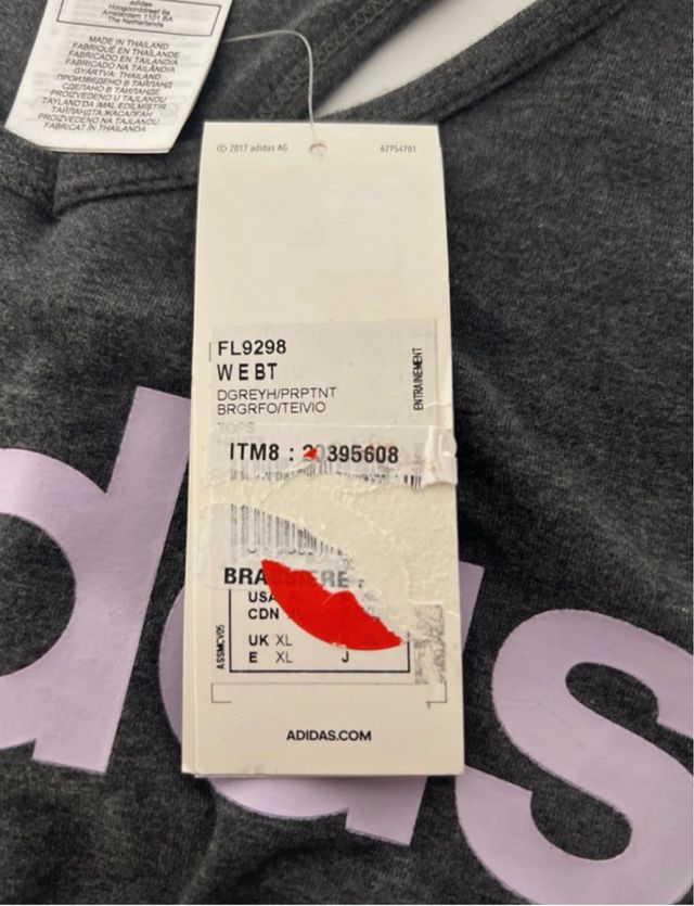 Sujetador deportivo Adidas gris