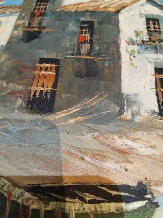 Cuadro al óleo artístico de casas y mar