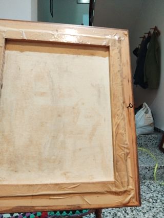 Cuadro al óleo artístico de casas y mar