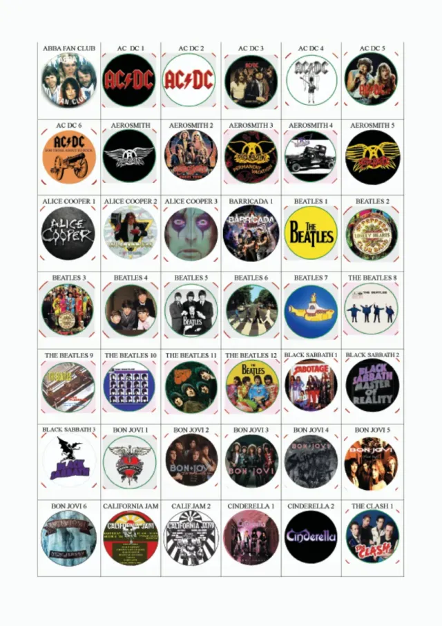 Chapas Rock y Pop - Catálogo