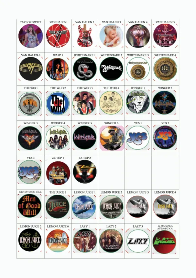 Chapas Rock y Pop - Catálogo