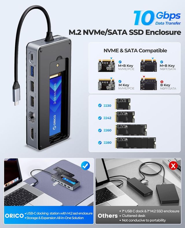 Orico 8 en 1 Docking Station M.2 NVMe/NGFF