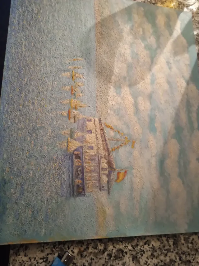 Pintura de barco y cielo