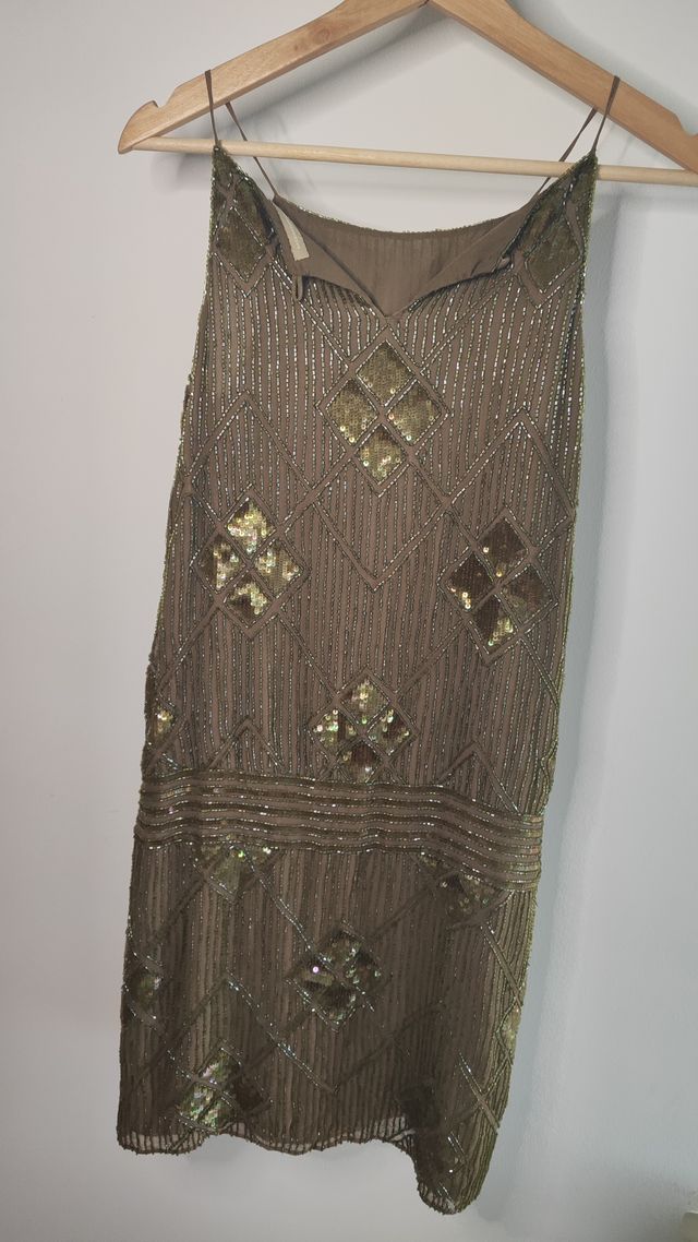 Vestido Massimo Dutti marrón y dorado