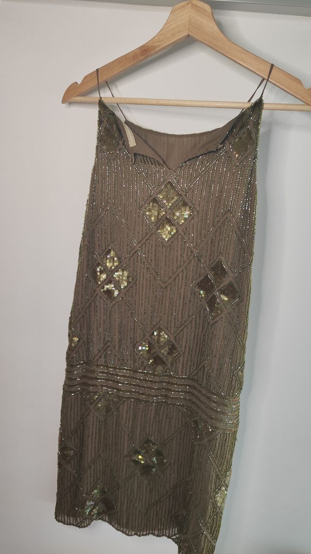 Vestido Massimo Dutti marrón y dorado