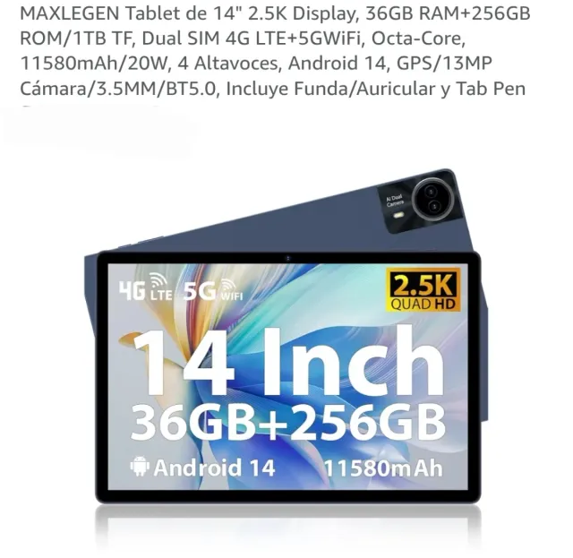 Tablet MAXLEGEN 14 36GB RAM 256GB NUEVO