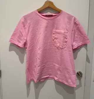 Camiseta Zara Rosa con Bolsillo Volantes