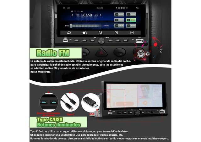Radio Coche 1 DIN Carplay Android Auto