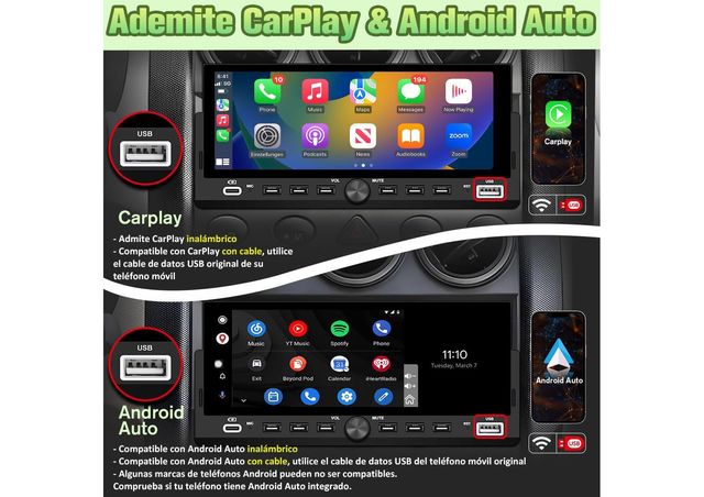 Radio Coche 1 DIN Carplay Android Auto
