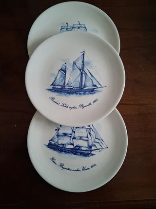 3 piatti ceramica veliero diametro 24 cm anni 70