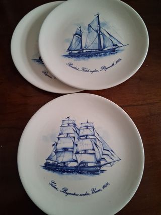 3 piatti ceramica veliero diametro 24 cm anni 70