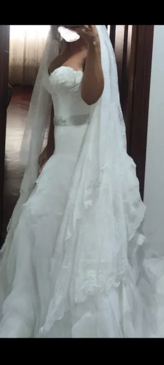Vestido de Novia Blanco con Velos