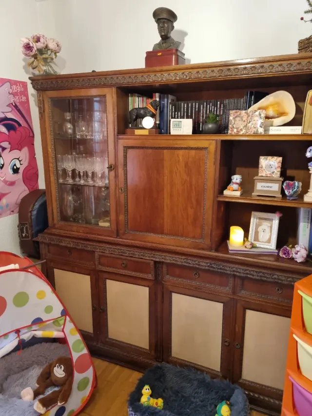 Mueble Madera y Cuero Beige/Marrón