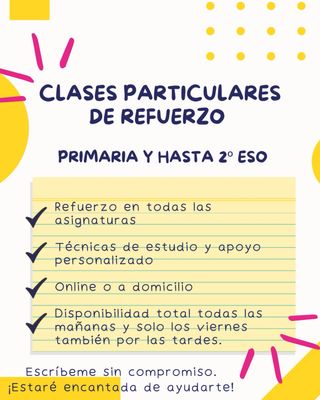 Oferta de clases de refuerzo y apoyo 
