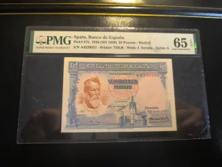 25 Pesetas 1936 España PMG 65 EPQ