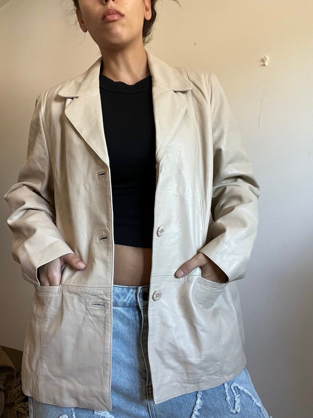 Chaqueta de piel tipo americana beige