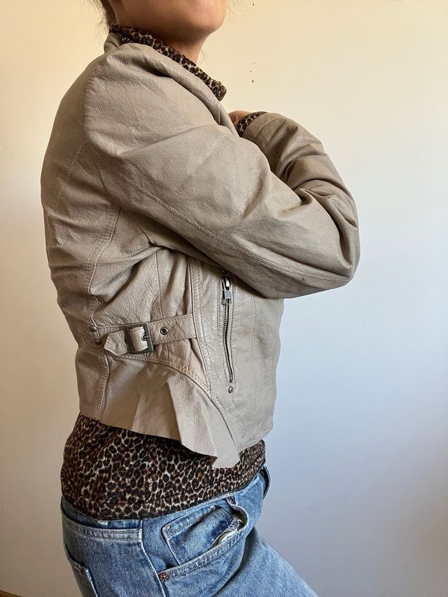 Chaqueta Biker Piel Beige