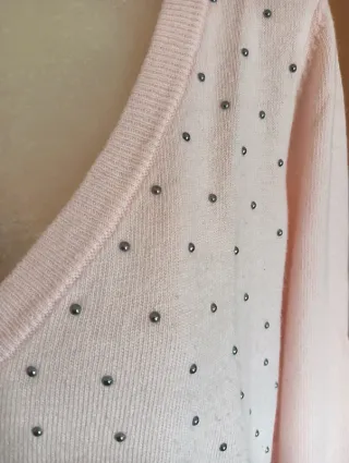 Maglione rosa con perline argentate taglia L