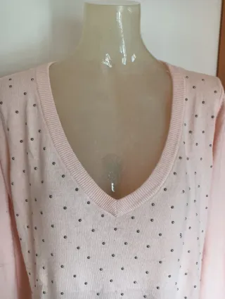 Maglione rosa con perline argentate taglia L