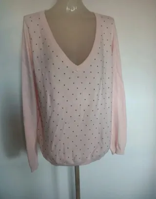 Maglione rosa con perline argentate taglia L