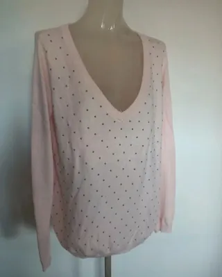 Maglione rosa con perline argentate taglia L