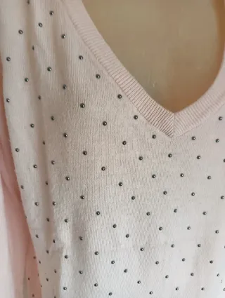 Maglione rosa con perline argentate taglia L