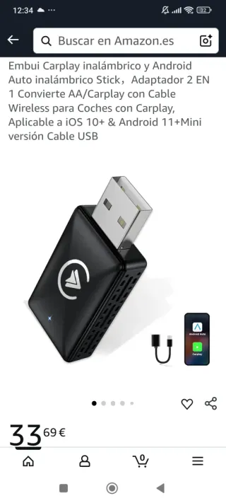 Adaptador USB Inalámbrico CarPlay Android Auto
