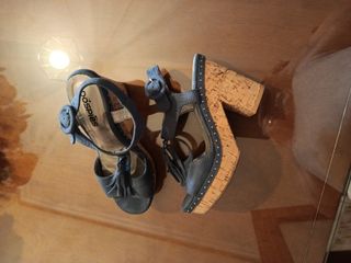 Sandalias Dospies Tacón Azul/Gris