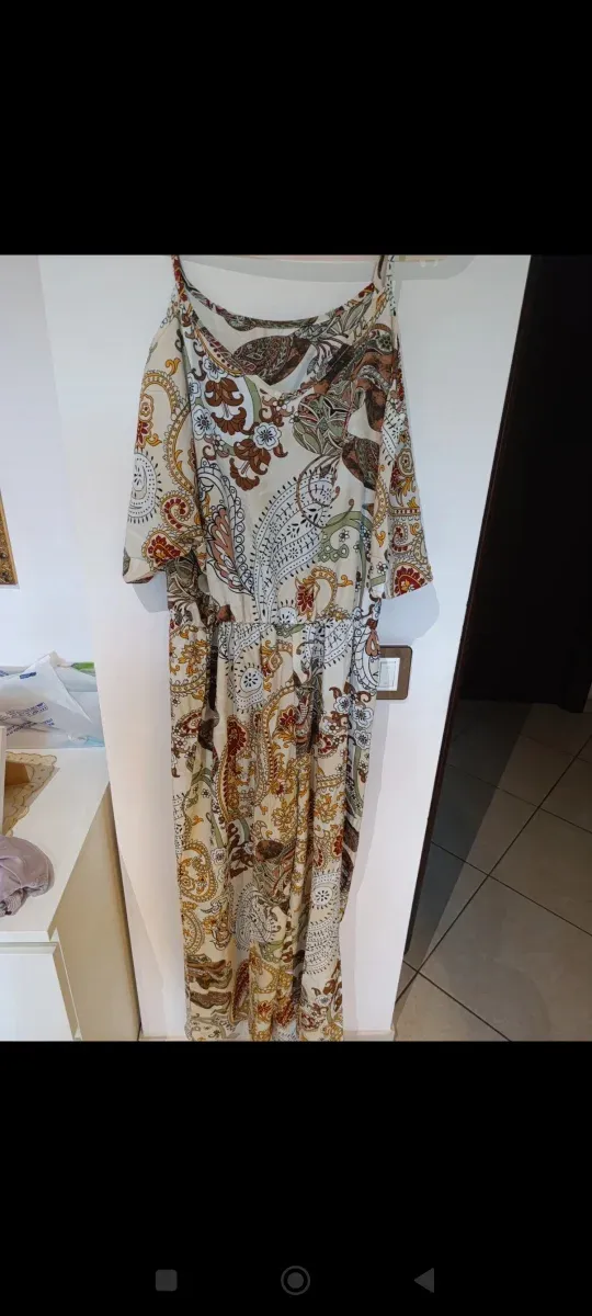 Tuta fantasia beige e multicolor