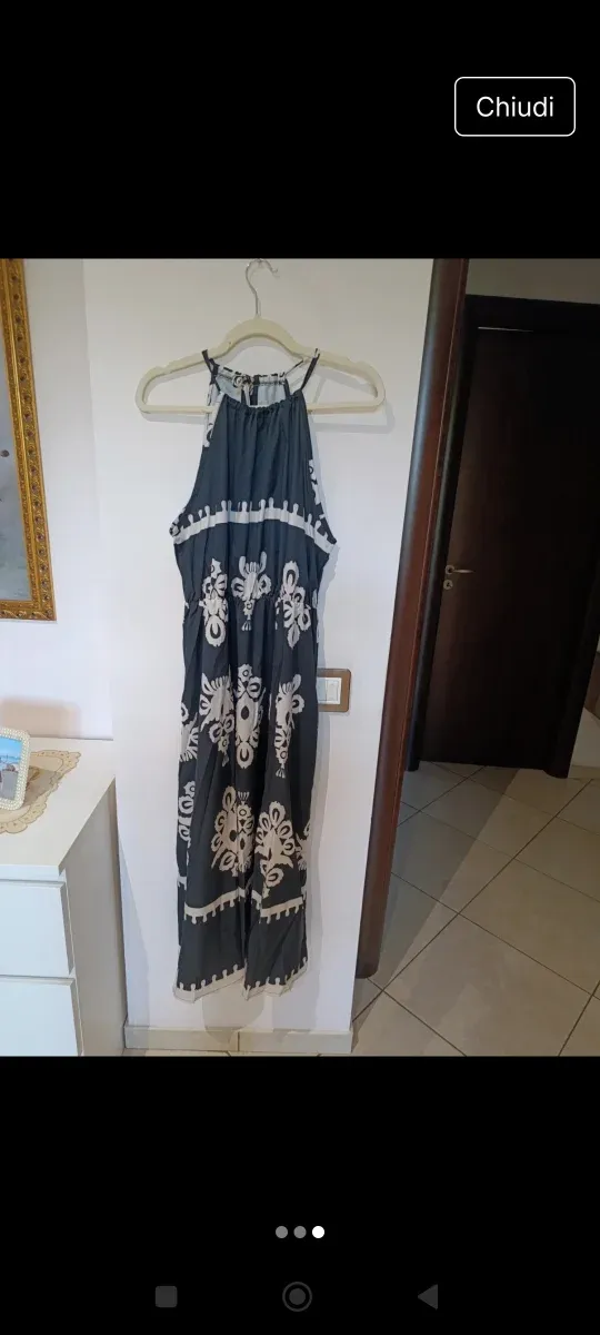 Vestito lungo fantasia beige e grigio