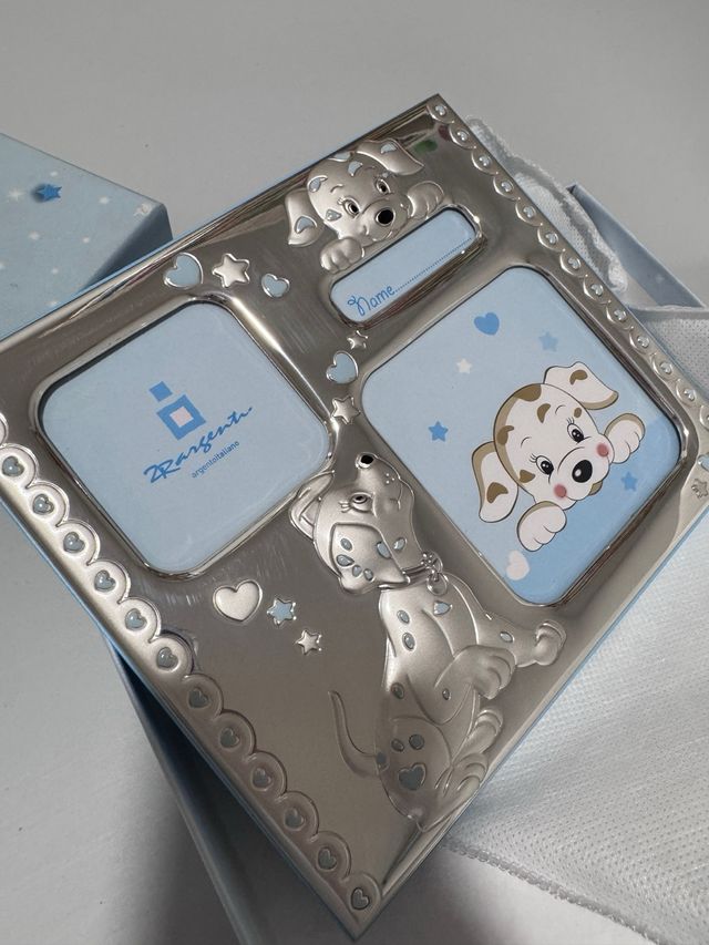 Marco de plata para bebé con perros