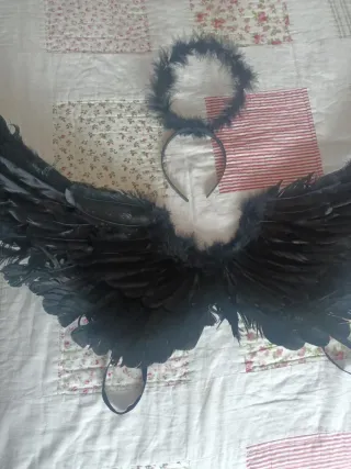 Alas de ángel negras y diadema Halloween