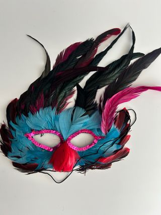 Máscara Veneciana Plumas Azul Rosa Rojo