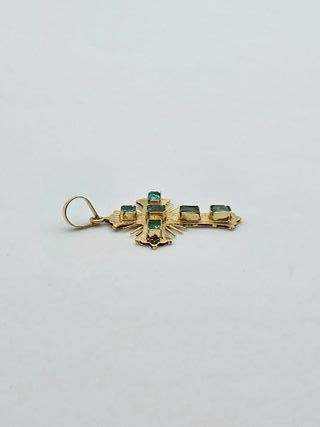 Colgante Oro 18K, Cruz con Esmeraldas, 1,44gr, 3cm