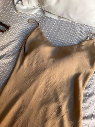 Vestido Mango Beige y Blanco Doble Capa