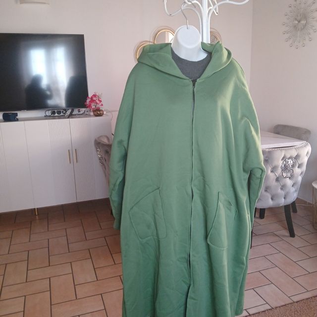 Giacca lunga verde con cappuccio
