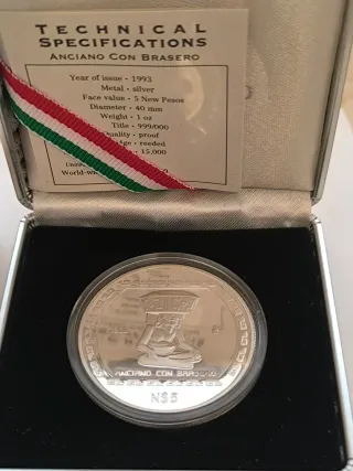 Onza de Plata México 1993 Anciano con Brasero