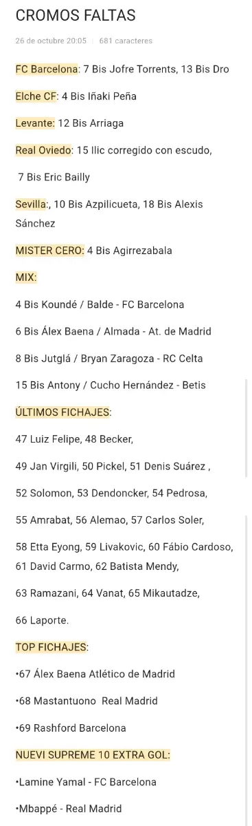 Cromos La Liga 25-26 Panini - Cambio y Venta