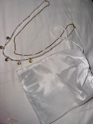 Collar Bimba y Lola perlas y monedas oro