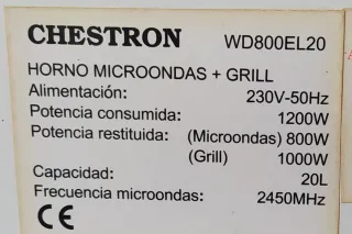 Microondas con grill Chestron 20L
