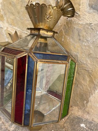 Farol Aplique Granadino Vidrieras Metal Dorado